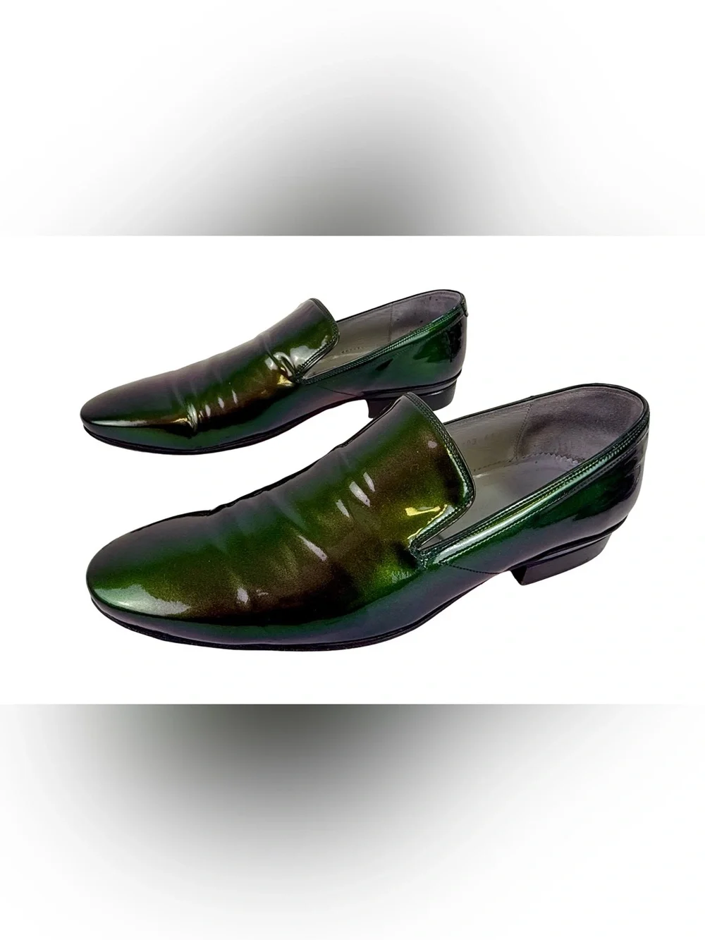 ALEXANDER MCQUEEN SLIP-ON LOAFERS IN METALLIC GREEN PATENT LEATHER